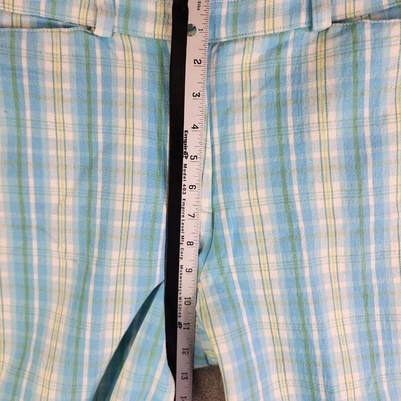 Womens St John's Bay Capris Pants Stretch Blue White Green Plaid Hi Rise Size 8 - Picture 6 of 11